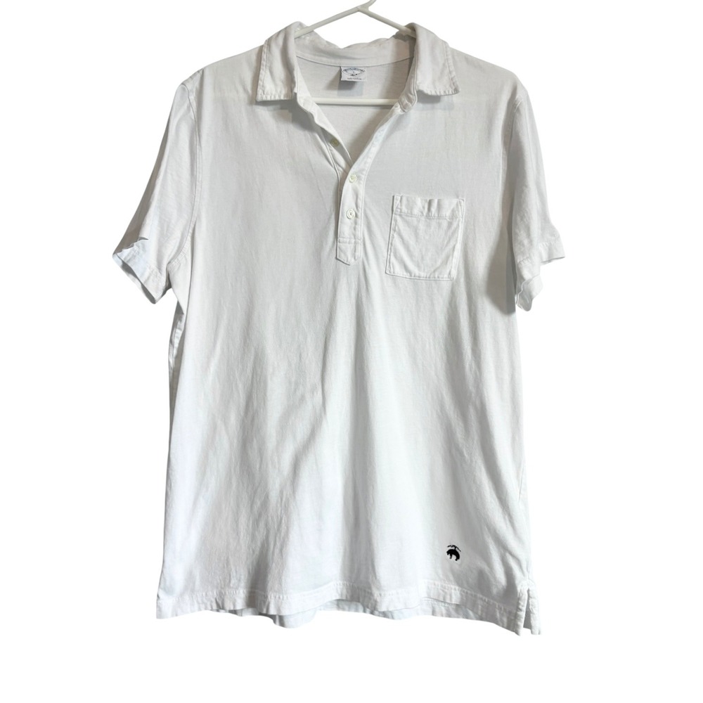 Brooks Brothers 1818 Mens Polo Shirt Sz Large Slim Fit White Cotton Logo Pocket